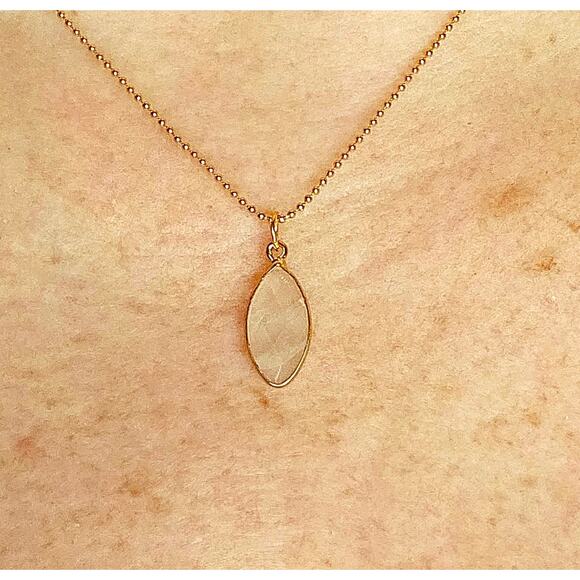 Bezel Clear Faceted Quartz Marquise Necklace Pendant Gold Filled Bead Chain - Picture 3 of 6